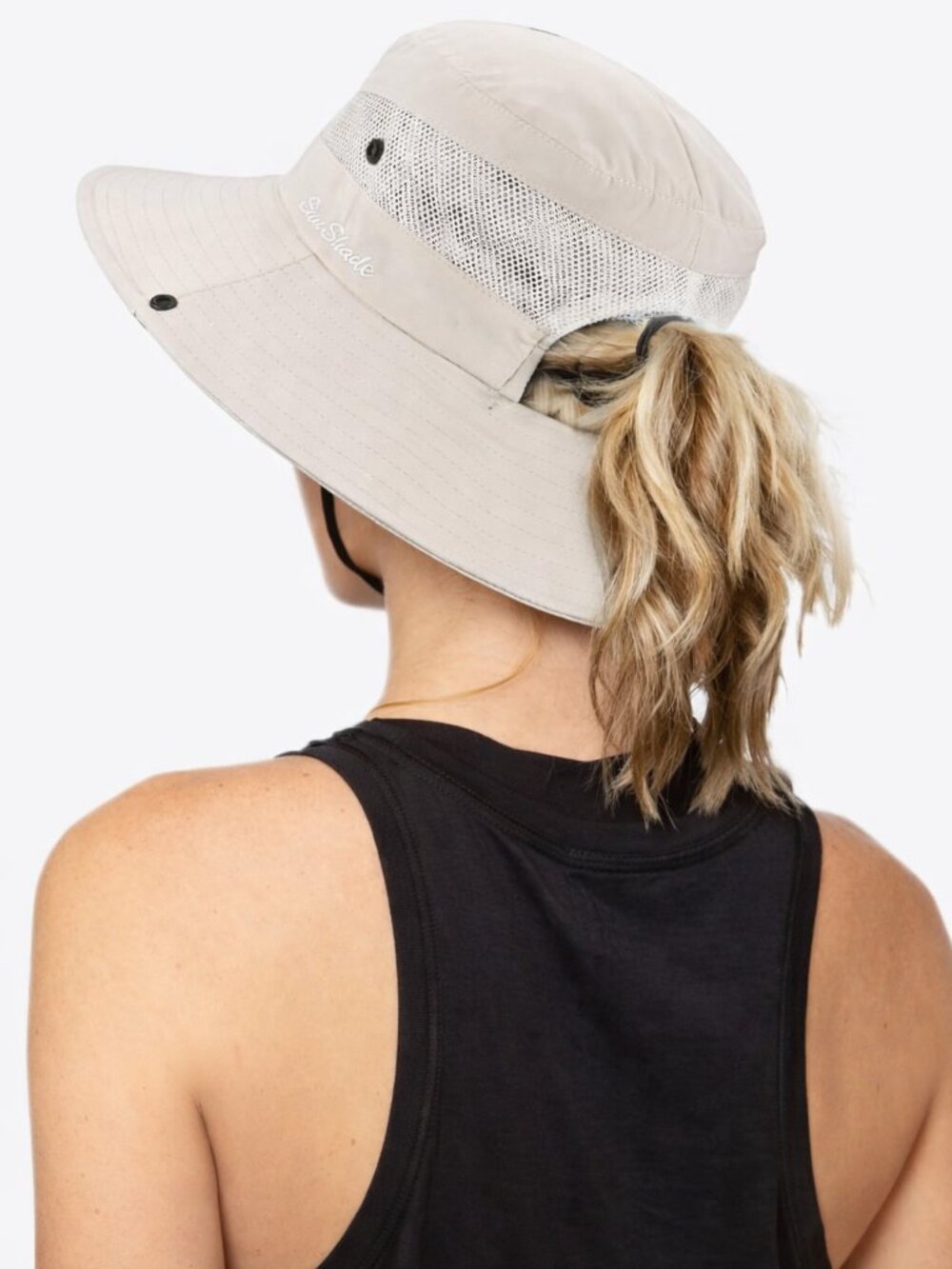 Women’s UV Protection Sun Hat Wide Brim Foldable Mesh Ponytail Beach Fishing Cap